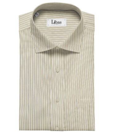 Soktas Men's Giza Cotton Striped  Unstitched Shirting Fabric (Milky White & Brown)