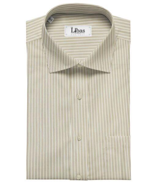 Soktas Men's Giza Cotton Striped  Unstitched Shirting Fabric (Milky White & Brown)