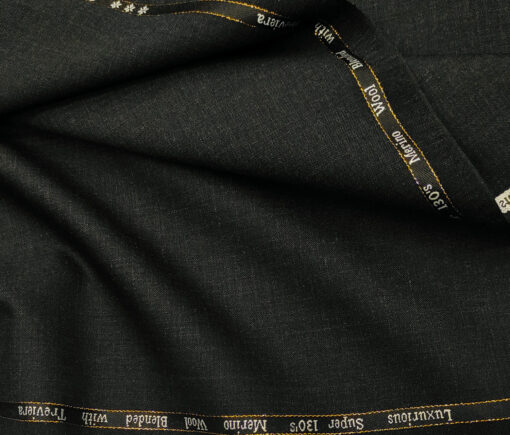 Cadini Men's Wool Self Design Super 130's Unstitched Suiting Fabric (Blackish Grey)