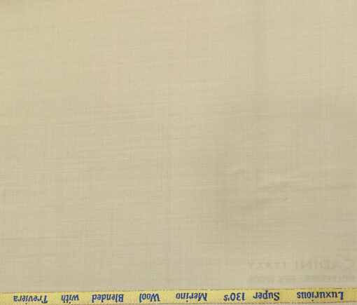 Cadini Men's Wool Solids Super 130's Unstitched Suiting Fabric (Cream)