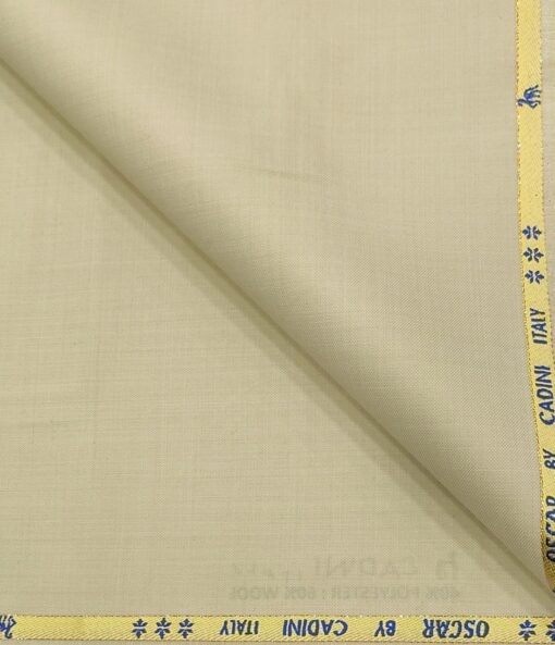 Cadini Men's Wool Solids Super 130's Unstitched Suiting Fabric (Cream)