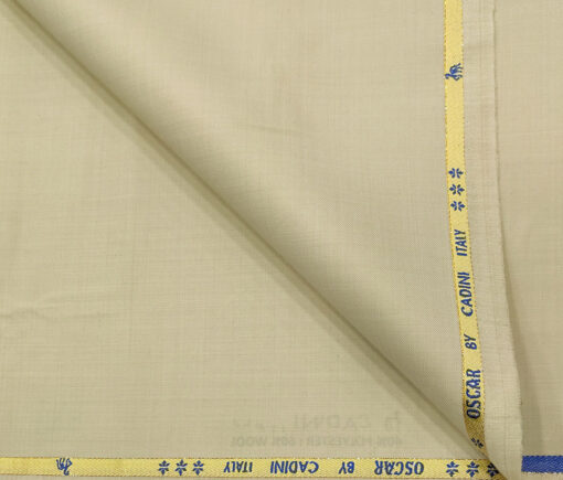 Cadini Men's Wool Solids Super 130's Unstitched Suiting Fabric (Cream)