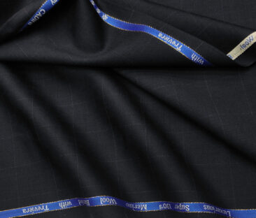 Cadini Men's Wool Checks Super 130's Unstitched Suiting Fabric (Dark Blue)