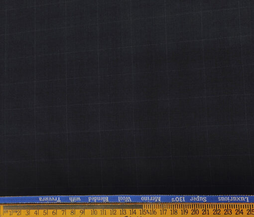 Cadini Men's Wool Checks Super 130's Unstitched Suiting Fabric (Dark Blue)