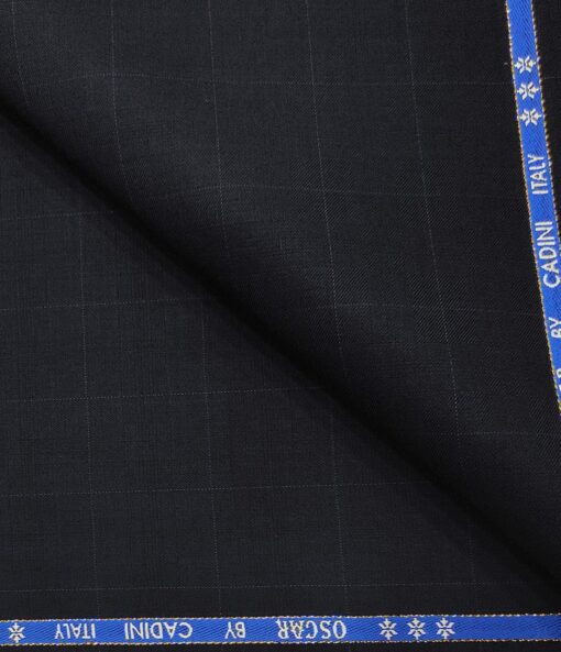 Cadini Men's Wool Checks Super 130's Unstitched Suiting Fabric (Dark Blue)
