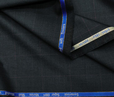 Cadini Men's Wool Checks Super 130's Unstitched Suiting Fabric (Dark Blue)