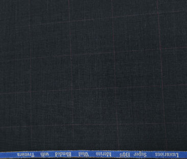 Cadini Men's Wool Checks Super 130's Unstitched Suiting Fabric (Dark Blue)