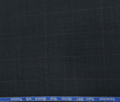 Cadini Men's Wool Checks Super 130's Unstitched Suiting Fabric (Dark Blue)