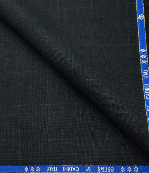 Cadini Men's Wool Checks Super 130's Unstitched Suiting Fabric (Dark Blue)