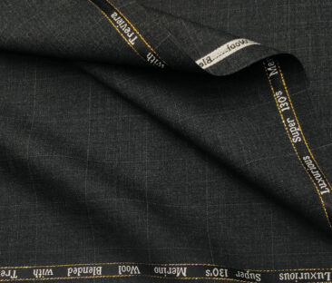 Cadini Men's Wool Checks Super 130's Unstitched Suiting Fabric (Dark Grey)