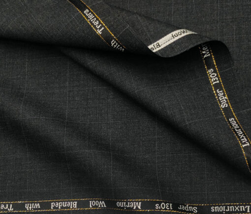 Cadini Men's Wool Checks Super 130's Unstitched Suiting Fabric (Dark Grey)