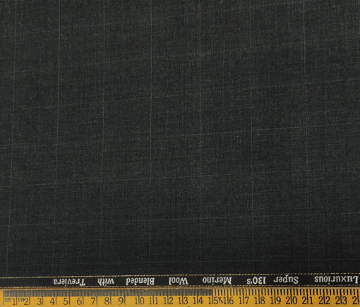 Cadini Men's Wool Checks Super 130's Unstitched Suiting Fabric (Dark Grey)