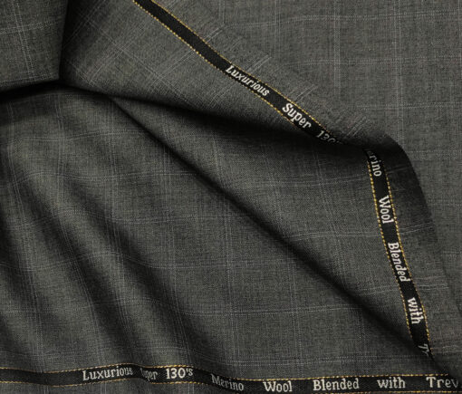 Cadini Men's Wool Checks Super 130's Unstitched Suiting Fabric (Worsted Grey)