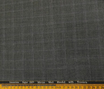Cadini Men's Wool Checks Super 130's Unstitched Suiting Fabric (Worsted Grey)
