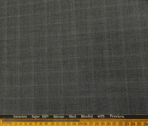 Cadini Men's Wool Checks Super 130's Unstitched Suiting Fabric (Worsted Grey)