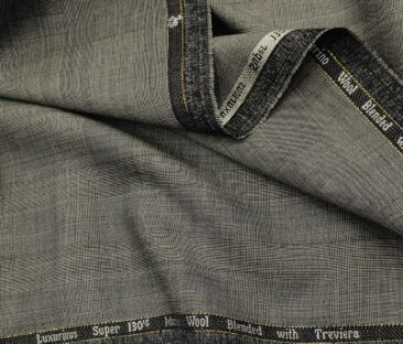 Cadini Men's Wool Checks Super 130's Unstitched Suiting Fabric (Light Grey)