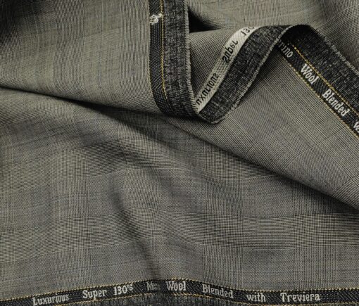 Cadini Men's Wool Checks Super 130's Unstitched Suiting Fabric (Light Grey)