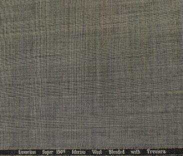 Cadini Men's Wool Checks Super 130's Unstitched Suiting Fabric (Light Grey)