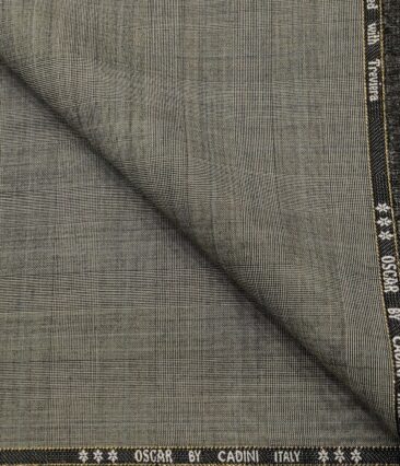 Cadini Men's Wool Checks Super 130's Unstitched Suiting Fabric (Light Grey)