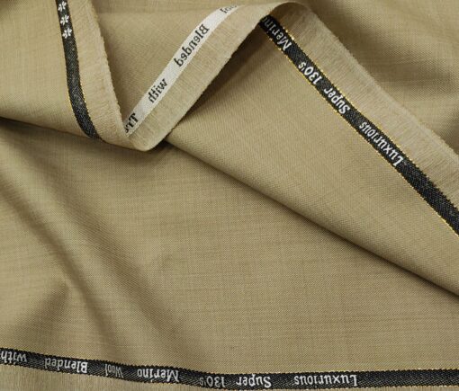 Cadini Men's Wool Self Design Super 130's Unstitched Suiting Fabric (Oat Beige)