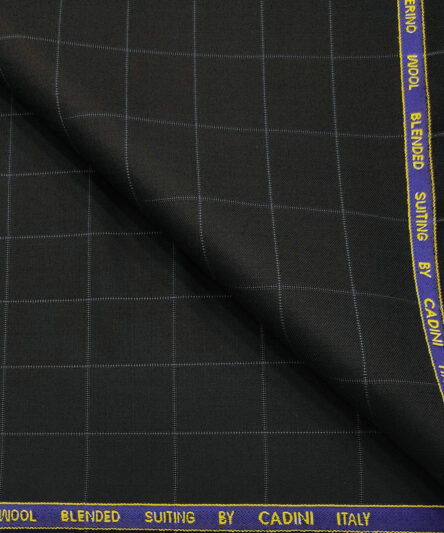 Cadini Men's Wool Checks Super 90's Unstitched Suiting Fabric (Black)
