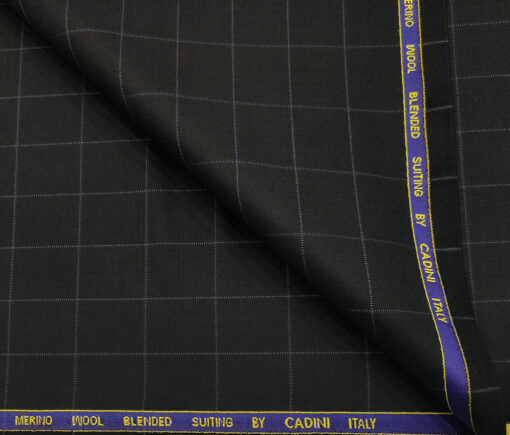 Cadini Men's Wool Checks Super 90's Unstitched Suiting Fabric (Black)