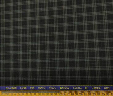 Cadini Men's Wool Checks Super 90's Unstitched Suiting Fabric (Blackish Grey)