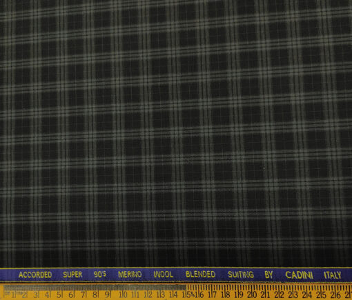 Cadini Men's Wool Checks Super 90's Unstitched Suiting Fabric (Blackish Grey)