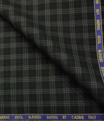 Cadini Men's Wool Checks Super 90's Unstitched Suiting Fabric (Blackish Grey)