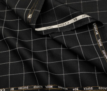 Cadini Men's Wool Checks Super 90's Unstitched Suiting Fabric (Black & White)