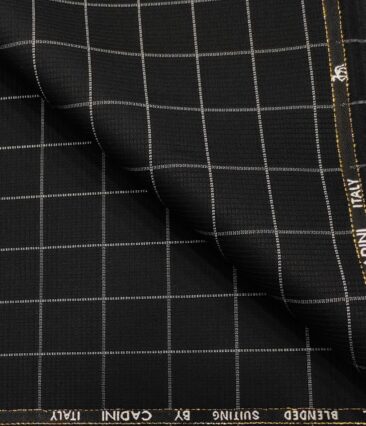 Cadini Men's Wool Checks Super 90's Unstitched Suiting Fabric (Black & White)