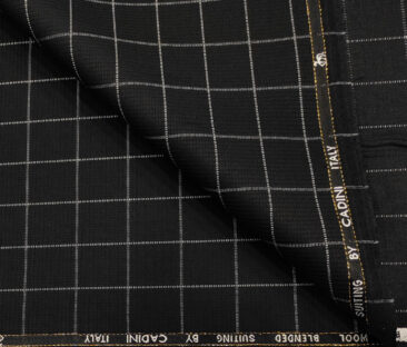 Cadini Men's Wool Checks Super 90's Unstitched Suiting Fabric (Black & White)