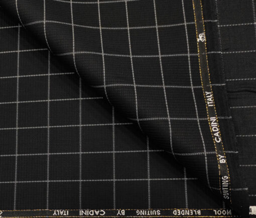 Cadini Men's Wool Checks Super 90's Unstitched Suiting Fabric (Black & White)
