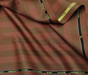 Cadini Men's Wool Checks Super 90's Unstitched Suiting Fabric (Bronze Orange)
