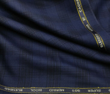 Cadini Men's Wool Checks Super 90's Unstitched Suiting Fabric (Dark Royal Blue)