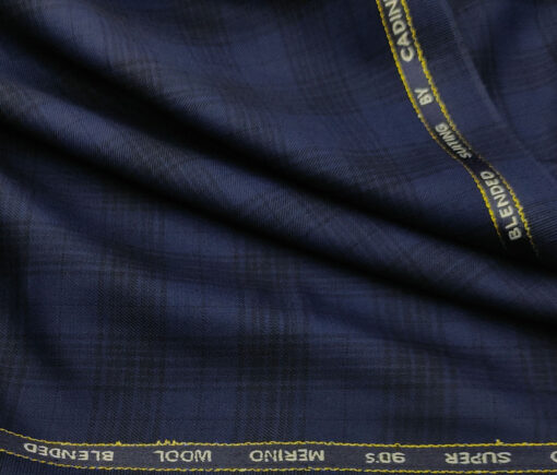 Cadini Men's Wool Checks Super 90's Unstitched Suiting Fabric (Dark Royal Blue)