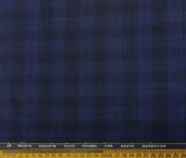 Cadini Men's Wool Checks Super 90's Unstitched Suiting Fabric (Dark Royal Blue)