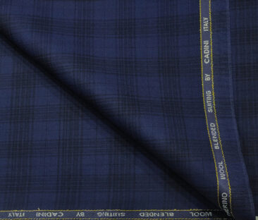 Cadini Men's Wool Checks Super 90's Unstitched Suiting Fabric (Dark Royal Blue)