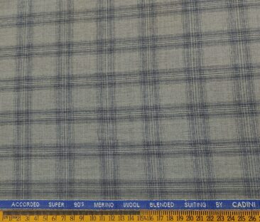 Cadini Men's Wool Checks Super 90's Unstitched Suiting Fabric (Light Grey)