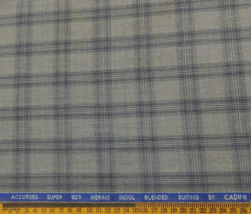 Cadini Men's Wool Checks Super 90's Unstitched Suiting Fabric (Light Grey)