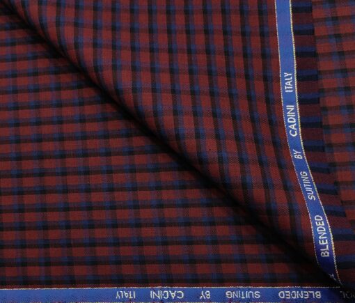 Cadini Men's Wool Checks Super 90's Unstitched Suiting Fabric (Red & Blue)