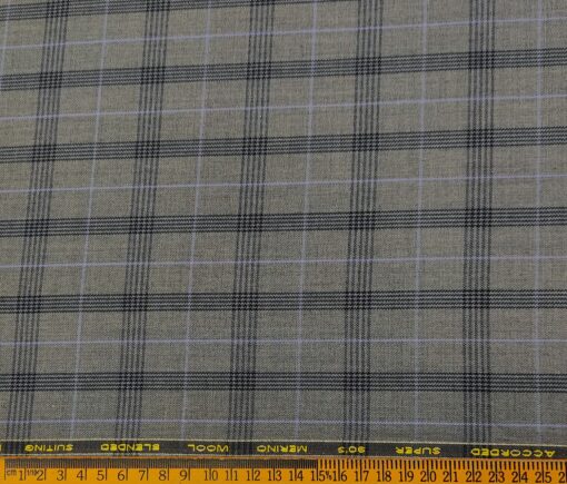 Cadini Men's Wool Checks Super 90's Unstitched Suiting Fabric (Worsted Grey)