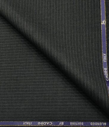Cadini Men's Wool Striped Super 90's Unstitched Suiting Fabric (Dark Grey)