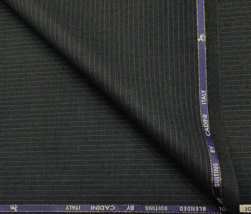 Cadini Men's Wool Striped Super 90's Unstitched Suiting Fabric (Dark Grey)