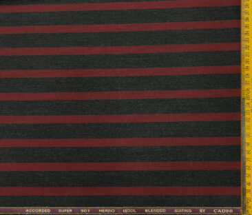 Cadini Men's Wool Striped Super 90's Unstitched Suiting Fabric (Dark Grey & Red)