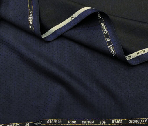 Cadini Men's Wool Dobby Super 90's Unstitched Suiting Fabric (Dark Royal Blue)