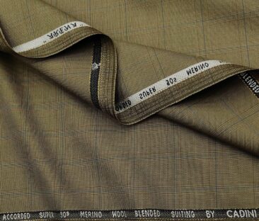 Cadini Men's Wool Checks Super 90's Unstitched Suiting Fabric (Khakhi)