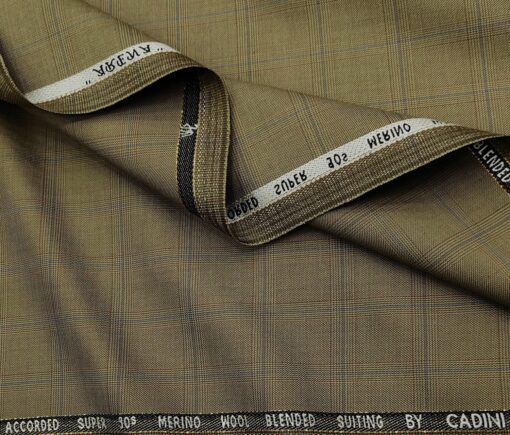Cadini Men's Wool Checks Super 90's Unstitched Suiting Fabric (Khakhi)
