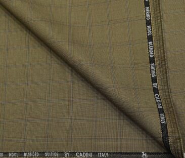 Cadini Men's Wool Checks Super 90's Unstitched Suiting Fabric (Khakhi)