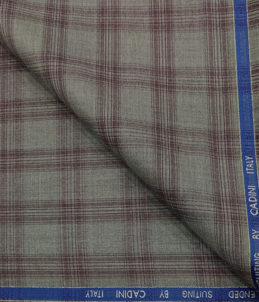 Cadini Men's Wool Checks Super 90's Unstitched Suiting Fabric (Light Grey)